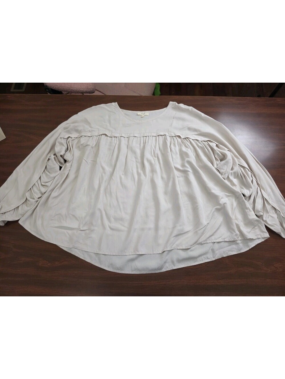 Easel Large Cream Rayon Long Sleeve Swing Tunic Blouse Oversized Boho Chic Top